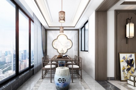 李女士新中式風(fēng)格入戶陽臺、主臥效果圖